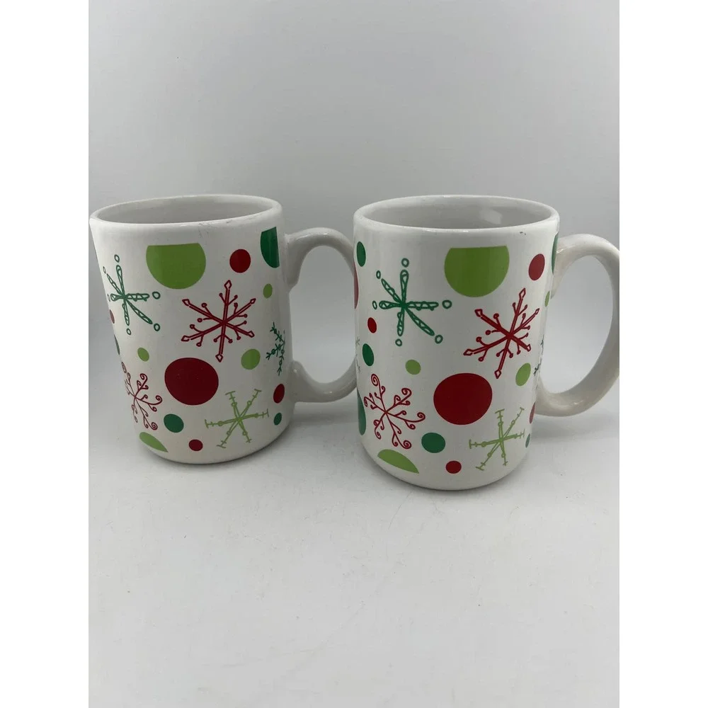 Christmas Coffee Hot Chocolate Tea Cup Mug Pair Retro Snowflake Balls‎ Cute